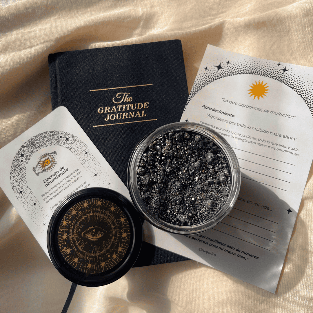 Kit GRATITUD: Vela de abundancia Polvo de estrellas + Diario de Gratitud + Decreto de abundancia + Carta de Mnifestación