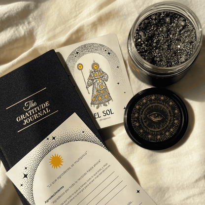 Kit GRATITUD: Vela de abundancia Polvo de estrellas + Diario de Gratitud + Decreto de abundancia + Carta de Mnifestación